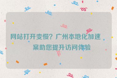 網(wǎng)站打開變慢？廣州本地化加速方案助您提升訪問(wèn)體驗(yàn)