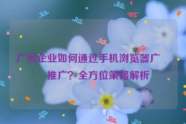 廣州企業(yè)如何通過(guò)手機(jī)瀏覽器廣告推廣？全方位策略解析