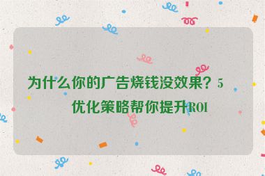 為什么你的廣告燒錢(qián)沒(méi)效果？5個(gè)優(yōu)化策略幫你提升ROI