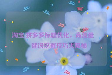 淘寶/拼多多標(biāo)題優(yōu)化，高流量關(guān)鍵詞挖掘技巧大揭秘