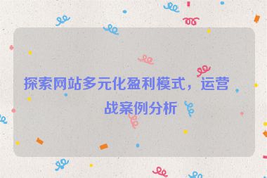 探索網(wǎng)站多元化盈利模式，運營實戰(zhàn)案例分析