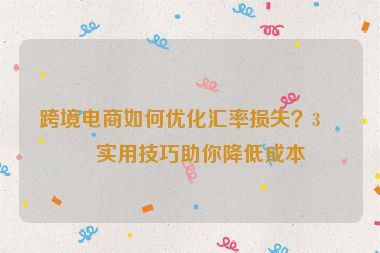 跨境電商如何優(yōu)化匯率損失？3個(gè)實(shí)用技巧助你降低成本